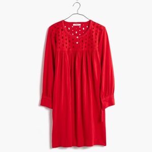 Madewell coral red “daybreak” linen eyelet dress, Small